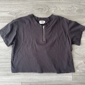 LNA cropped zipper front tee